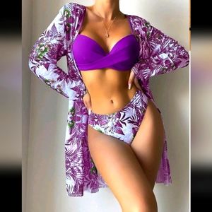 TROPICAL Bikini and coverup 3 pc setPURPLE